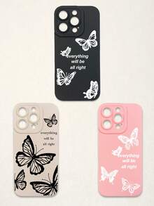 Funda de teléfono suave con protección de lente, 3 piezas con estampado de mariposa y letra, mariposa + estampado de eslogan "Todo estará bien", compatible con iPhone y Galaxy - Multicolor - Ver 37