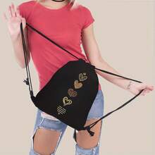 1pc Leopard Print Heart Pattern Black Drawstring Bag, Soft Material, Ideal For Organizing Items. Suitable For Vacation, Fitness, Shopping, Sports And Yoga, An Excellent Spring/Summer Gift For Friends - Multicolor - View 3