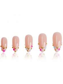 24pcs White French Style Medium Long Fake Nails - Baby Pink - View 4