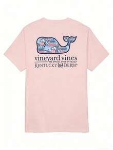 Vineyard Vines Men's Kentucky Derby Sticker Whale Fill Short-Sleeve Pocket Tee Pure Cotton T-Shirt-Vintage Casual Style For Summer And Autumn, Unisex Loose-Fit Crew Neck Short-Sleeve T-Shirt - Hồng - Xem 8