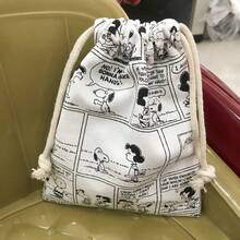 SNOOPY 1 chiếc túi vải bố dày hình chú chó hoạt hình dễ thương dùng để sạc dự phòng, đựng điện thoại, chìa khóa, tiền lẻ, đồ trang điểm, có ngăn dây rút, quà tặng năm mới, quà tặng ngày Valentine, quà tặng lễ Phục sinh [Kiểu ngẫu nhiên] - Nhiều màu - Xem 3