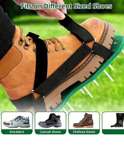 Heavy Duty Manual Lawn Aerator Shoes With Metal Spikes, Fully Assembled, Adjustable Straps For Epoxy Garage Floors, Coatings, And Overlay Installation
