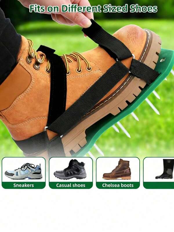Heavy Duty Manual Lawn Aerator Shoes With Metal Spikes, Fully Assembled, Adjustable Straps For Epoxy Garage Floors, Coatings, And Overlay Installation