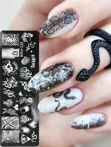 2 片 Y2K 蛇纹美甲模板，动物印花装饰设计美甲烫印板，适用于 DIY 美甲沙龙模板、美甲工具 - 銀色 - 查看 6