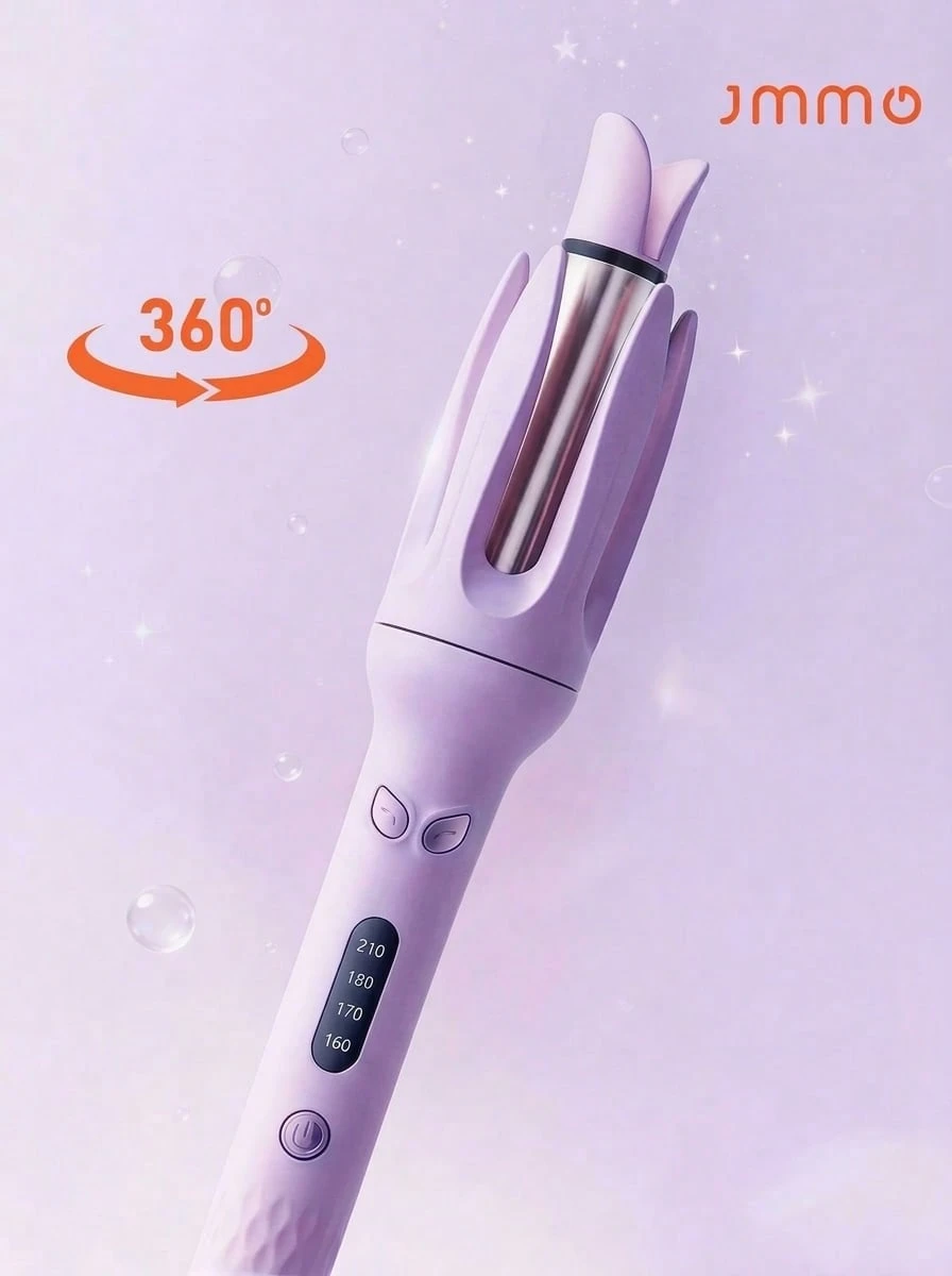 JMMO Máy uốn tóc tự động, dễ sử dụng, máy uốn tóc du lịch, làm nóng nhanh, nhỏ gọn, tự động xoay để tạo kiểu tóc xoăn và gợn sóng, 3 mức nhiệt độ điều chỉnh, tự động tắt. - Màu tím hoa cà - Xem 1