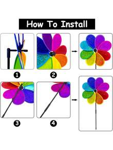 2pcs Rainbow Plastic Outdoor Garden Decor Windmill, Suitable For Spring Garden Decoration, Outdoor Lawn Decor, Colorful Rotating Windmill, Patio And Garden Decoration - Windmill - View 9