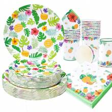 Bộ đồ dùng ăn uống dùng một lần họa tiết lá dứa, đĩa tiệc 7/9 inch, đĩa giấy, cốc, khăn ăn dùng một lần, thích hợp cho các dịp lễ, đám cưới, lễ đính hôn, sinh nhật, tiệc tùng, lễ kỷ niệm. - Nhiều màu - Xem 3