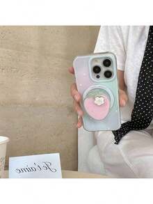 Pink Strawberry Magnetic Phone Stand, Fruit Sliding Foldable Phone Holder, Multi-Function Slouchy Phone Stand - Pink - View 8