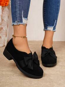 Mocassins Casuais Femininos Minimalistas, Confortáveis, Versáteis e Retrô, Novos Modelos com Elástico no Colarinho, Forro Respirável e Design de Laço, Fácil de Calçar, Adequados para Todas as Estações - Preto - Visão 5