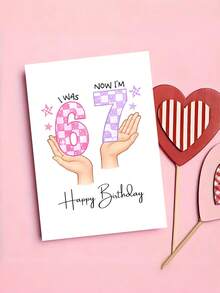 1张趣味生日贺卡，附信封，友谊至上生日快乐贺卡，数字6至7格子设计，适合任何场合和祝贺。 - A - 查看 8