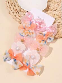 10pcs/Set Girls Fabric Flower & Bow Hair Clips, Gentle On Hair, Suitable For Daily Wear - MultiWarna - View 4