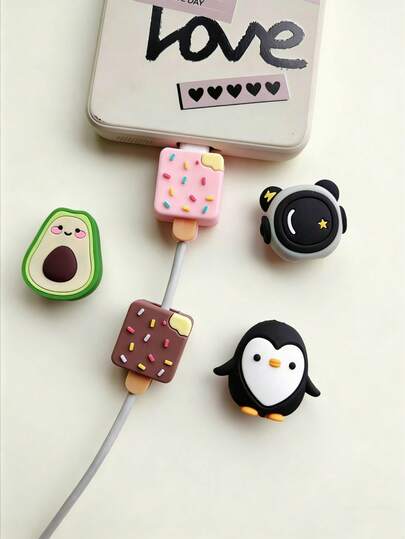 5pcs Cute Animal Design Cable Protectors For 18/20W Apple Data Cables, Protect Your Phone Cable, Fun Gift (Ice Cream/Penguin/Astronaut/Avocado Shaped) For Summer Holiday Charger Protector