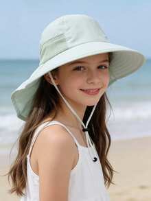 1顶适合8-14岁儿童的宽檐遮阳帽，带颈带和透气网眼，适合夏季户外活动，如露营、徒步旅行、钓鱼和上学，男女皆宜。 - 1PC - 查看 6