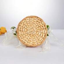 Wedding Flower Girl Basket Ribbon Bow Faux Flower Decor Petal Storage Woven Rattan Basket For Wedding Daily Picnic - Yellow - View 4