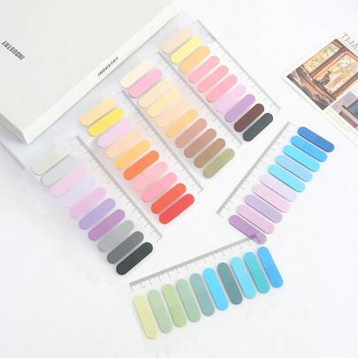 1 pieza/6 piezas Pestañas de índice de color Morandi, marcadores de página adhesivos reposicionables con guía de regla, pestañas de anotación de libros para cuaderno, diario, útiles de oficina para estudio