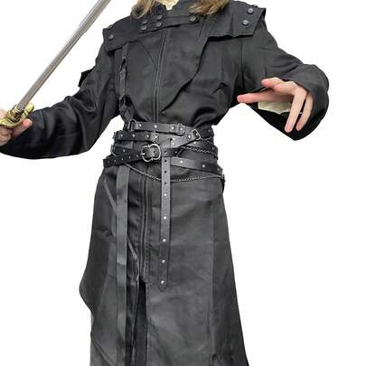 1条文艺复兴风格腰带，中世纪维京腰带，适合文艺复兴集市服装、LARP角色扮演、全粒面皮革腰带，精灵/男士复古个性化维京压花铆钉腰带，冒险家皮革腰带，适用于LARP、海盗、炼金术士、中世纪、奇幻、蒸汽朋克等主题，可调节宽皮带，秋冬季配饰，适合青少年、青年、男士，休闲、户外、运动、度假、毕业礼物、生日、日常佩戴