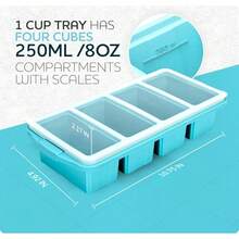 Silicone Freezer Tray With Lid - Soup Freezer Container Molds Set Makes 2-Cup & 1-Cup 1/2-Cup Portions Cubes Preparing Meals In Different Portion Sizes Oven & Dishwasher- - 藍色 - 查看 8