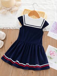 Girls' Summer Dress, Toddler New Style Baby Fashionable Childrenswear Thin Sleeveless Dress, Mid-Sized Children Navy Style Summer - Royal Blue - View 2
