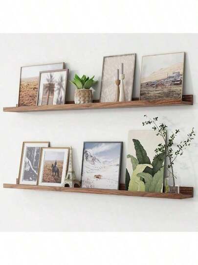 Estante de repisa para cuadros, juego de estantes flotantes de 2 unidades, de 48 pulgadas de largo, grandes estantes para libros de guardería, almacenamiento de juguetes, estantería montada en la pared para sala de estar y dormitorio, decoración para libros y marcos de fotos, nogal