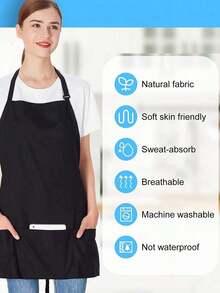 3 Pockets Adjustable Bib Apron - Chef Kitchen Cooking Aprons For Women And Men, Perfect For Cafes, Tea Shops, Restaurants, Gardening, And Bars, Black - 彩色 - 查看 8