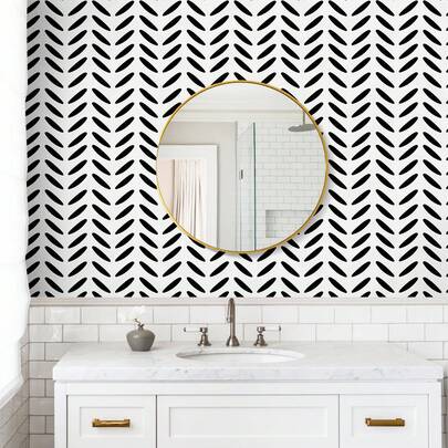 1 Cuộn Giấy Dán Tường Tự Dính Họa Tiết Xương Cá Hiện Đại Màu Đen Trắng, Dễ Dán, Rộng 17.32 inch, Thích Hợp Cho Phòng Khách, Phòng Ngủ, Phòng Ăn, Trang Trí Nhà Cửa, Kệ Sách Văn Phòng, Làm Mới Bàn Làm Việc, Giấy Dán Tường Nghệ Thuật Tối Giản, Thân Thiện Với Người Thuê Nhà, Giấy Dán Trang Trí Tự Làm