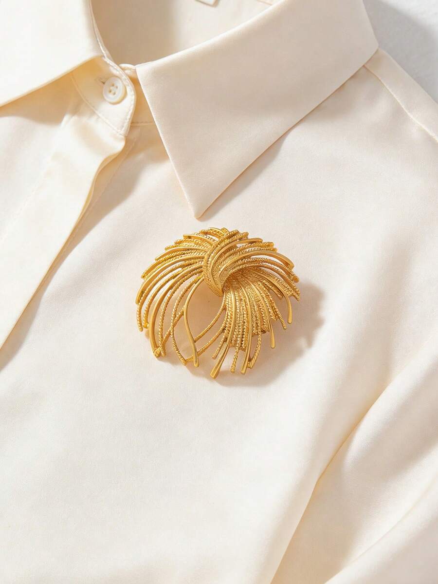 1枚优雅烟花胸针,3D编织工艺,几何纹理夸张独特设计,适合工作和通勤佩戴。 - 金黃色 - 查看 1