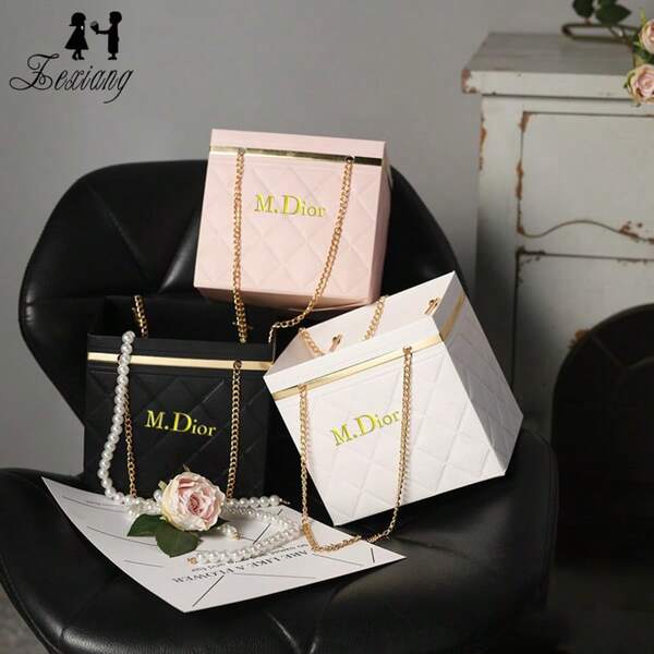 M.Dior Hộp quà dây chuyền vàng 1 chiếc, quà cưới lãng mạn, hộp đựng mỹ phẩm, quà tặng cho cửa hàng hoa, hộp giấy thủ công, túi quà hình chữ nhật, túi đựng bó hoa, hộp hoa, túi quà hoa, thích hợp cho cửa hàng hoa, đám cưới, Ngày của Mẹ, quà lưu niệm và các dịp khác.