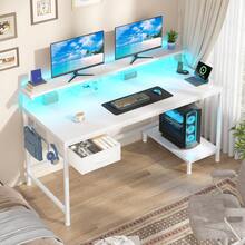 EnHomee 39.3"W Office Gaming Desk With Adjustable Monitor Stand, LED Lights & Power Outlet For Small Space - Xem 2