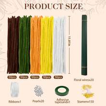 Kit para confecção de buquê de flores com 442/692 peças em 5 cores (vermelho/roxo/azul/laranja), incluindo 250/500 limpadores de cachimbo, 150 pistilos, 20 hastes, pérolas, fita adesiva, laço e tutorial em vídeo. Presente perfeito para o Dia das Mães e Dia dos Namorados. - 442 unidades (5 cores) - Ver 14