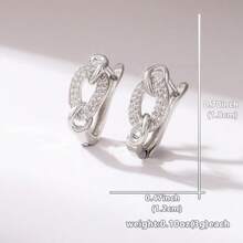 Khuyên tai khoen tròn đính đá Zirconia trắng thời trang, khuyên tai bạc xoắn tròn kiểu cổ điển, trang sức cưới thiết kế bện, món quà lý tưởng cho phụ nữ. - Bạc - Xem 3