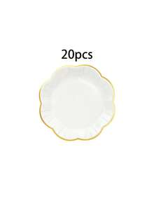10pcs/20pcs/30pcs White With Gold Rim Wavy Paper Plates - 7 Inch/9 Inch Disposable Plates For Wedding, Bridal Shower, Birthday And Elegant Party Tableware, Unisex - White Background With Gold Trim - View 10