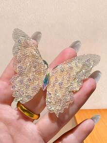 2/6pcs/Set Fine Glitter Sparkling 3D Butterfly Hair Clips - Suitable For Girls And Women, Applicable For Daily Outings, Best Friend Dates And Other Occasions, Butterfly Shape Paired With Shimmering Glitter, Adorned With Colorful Rhinestones, Fairy-Like Style, Meeting Diverse Hairstyle Matching Needs - Multicolor - View 6