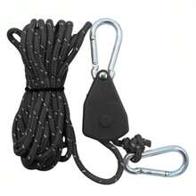 Tensor de cuerda de tienda de campaña, hebilla fija, polea, tensor de trinquete, ganchos para cuerda de toldo de camping al aire libre, herramienta de elevación - Negro - Ver 12