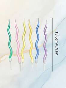 6 piezas/1 caja Velas decorativas para pasteles de cumpleaños con patrón de columna romana de color perla, forma de rombo y curva - color - Ver 6