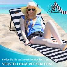 Pack Of 2 Foldable And Adjustable Beach Mats With Carrying Bag And Magazine Pocket, Made Of Steel And Oxford Cloth In Blue And White. - Black and Blue and White Stripes - View 6