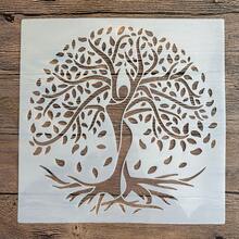 Khuôn vẽ hình Cây Sự Sống kích thước 12x12 inch, có thể tái sử dụng, thích hợp cho các dự án thủ công DIY, làm sổ lưu niệm và trang trí tường - Khuôn vẽ bằng nhựa bền. - Một cỡ - Xem 1