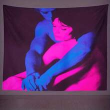 1pc UV Glow In Dark Tapestry - Blacklight Reactive Glow Wall Hanging, Large Neon Pink Blue Purple Love Couple Design Peach Beige Fabric For Bedroom & Party Decor, Tapestry For Bedroom, Wall Tapestry, Wall Tapestry For Bedroom., Room Deocr, , Room Decor, Decor, House Deocr, Living Room Deccor, Quinceanera, Katseye, Ghostface, , Scene, Flag, , Therian - A - 查看 2