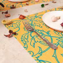 millianess 4pcs Set Of High-End Printed Placemats In Mint Green/Blue/Yellow/Pink, Featuring Cubic Line Patterns For A Modern Minimalist Style With Strong 3D Effect. Made Of Polyester Fabric, Rectangular 30cm*45cm, Single-Sided Printing, Reverse Side In Solid Linen-Like Texture. Suitable For Various Dining Table Settings. - Ginger - View 11