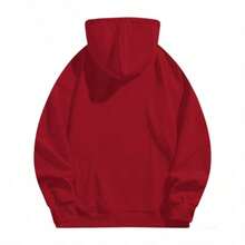 Faith Over Fear, Letter Print Pocket Hoodie, Men's Casual Long-Sleeve Drawstring Style, Autumn & Winter New-Unisex Loose-Fit Hooded Sweatshirt-K88 - 紅色 - 查看 12