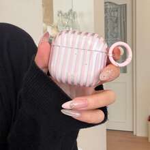 Ốp tai nghe Pro 3/2, 4/3/2 màu hồng trong suốt kẻ sọc + vòng, ốp tai nghe thời trang nữ/tối giản, ốp/vỏ bảo vệ Apple dành cho nam - Hồng - Xem 7