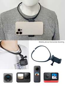 Universal Neck Hanging Phone Holder, Made Of ABS Plastic, Hands-Free Smartphone Chest Strap, Suitable For Photography, Travel And Live Streaming - Compatible With Most Smartphones And GoPro Action Cameras - A - View 1