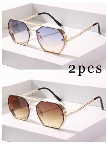 2 Pairs Vintage Women Metal Frame Hollow Chain Leg Eyeglasses Set - Retro Metal Frame - View 2