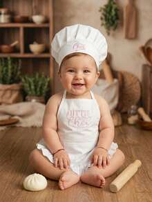 Bộ đồ đầu bếp cho bé sơ sinh gồm tạp dề và mũ, phụ kiện chụp ảnh cho bé sơ sinh, váy tạp dề nấu ăn cho bé trai và bé gái, quà tặng tắm bé. - Nhiều màu - Xem 4