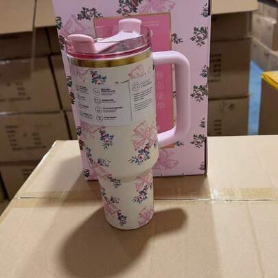 40oz H2.0 Vacuum Insulated Stainless Steel Cup With Handle, Double Wall Vacuum Insulated Water Bottle, High-Quality Summer Beverage Cup, Portable & Practical Travel Mug For Iced Coffee, Suitable For Outdoor Camping, Hiking, Driving, Travel, Great Gift Choice