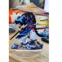 2D 平面优雅日式武士桌面装饰带底座 - 适合家庭和办公室使用，多功能艺术品，适合生日、乔迁、圣诞节和各种场合，风格多样 - 彩色 - 查看 3