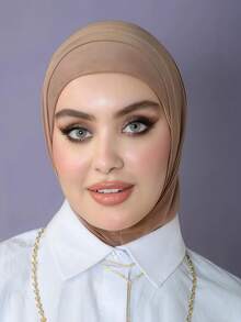 1件装女士中东阿拉伯迪拜土耳其纯色经典简约休闲优雅端庄莫代尔丝绸混纺头巾帽，柔软透气舒适，长帽檐二合一头巾帽，适合日常生活、节日、聚会、宗教仪式等场合。 - 彩色 - 查看 6