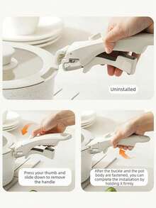 17 Piece Non-Stick Ceramic Cookware Set, Newly Upgraded Button-Type Detachable Handle, Oven  480°F, Induction Compatible, All-In-One Fry Saute Stew Simmer, Stackable Space Saving Pots & Pans With Utensils, Lids, Pot Pads - White - View 4