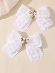 2pcs Girls' New Lace Hair Clips, Ponytail Clips, Birthday Party Decor Bangs Clips - Multicolor - View 6