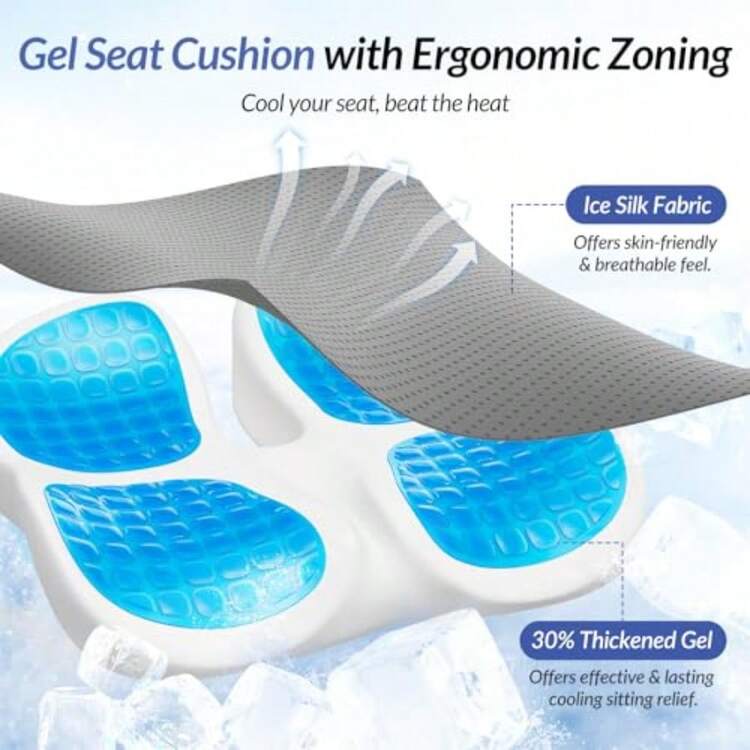 Gel Seat Cushion For Office Chair And Car Seat With Ergonomic Zoning Memory Foam Chair Cushion For Sciatica Lower Back Tailbone Pain Relief And Intimate Ventilation Non-Slip Airy Cover - 灰色 - 查看 7
