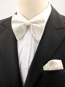 2pcs Polyester Solid Color Bow Tie + Pocket Square Set, Luxury Rhinestone Formal Accessories For Wedding/Banquet, Festival, Gifts - Multicolor - View 8